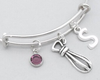 Whisk bracelet with monogram initial | whisk jewellery | baking bracelet | baker's gift | personalised baking jewellery