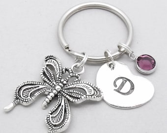 Butterfly heart initial keyring | butterfly keychain | personalised butterfly keyring | butterfly accessory | butterfly gift | birthstone