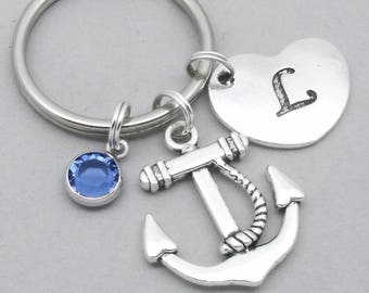 Anchor heart initial keyring | anchor keychain | personalised anchor keyring | anchor accessory | anchor gift | letter | birthstone