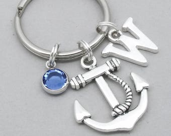 Anchor mongoram keyring | anchor keychain | personalised anchor keyring | anchor accessory | anchor gift | initial letter | birthstone