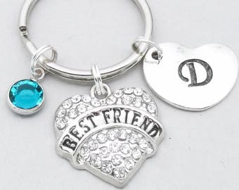 Best friend crystal heart initial keyring | best friend keychain | personalised best friend keyring | best friend gift | letter | birthstone