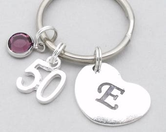 50th birthday keyring | 50th keychain | personalised 50th birthday gift | 50th gift | heart initial