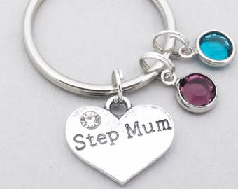 Step mum double birthstone charm keyring | step mum keychain | personalised step mum gift | step mother
