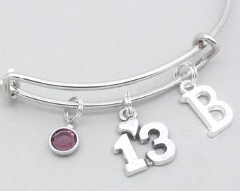 13th birthday monogram initial bracelet | 13th jewellery | 13th birthday bangle | personalised 13th gift | thirteen | 13th gift for girl