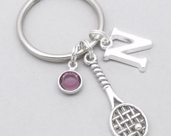 Tennis racket monogram keyring | tennis keychain | personalised tennis keyring | tennis accessory | tennis gift | letter | birthstone