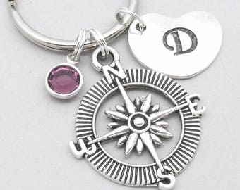 Compass heart initial keyring | compass keychain | personalised compass keyring | distance keyring | distance keychain | compass gift