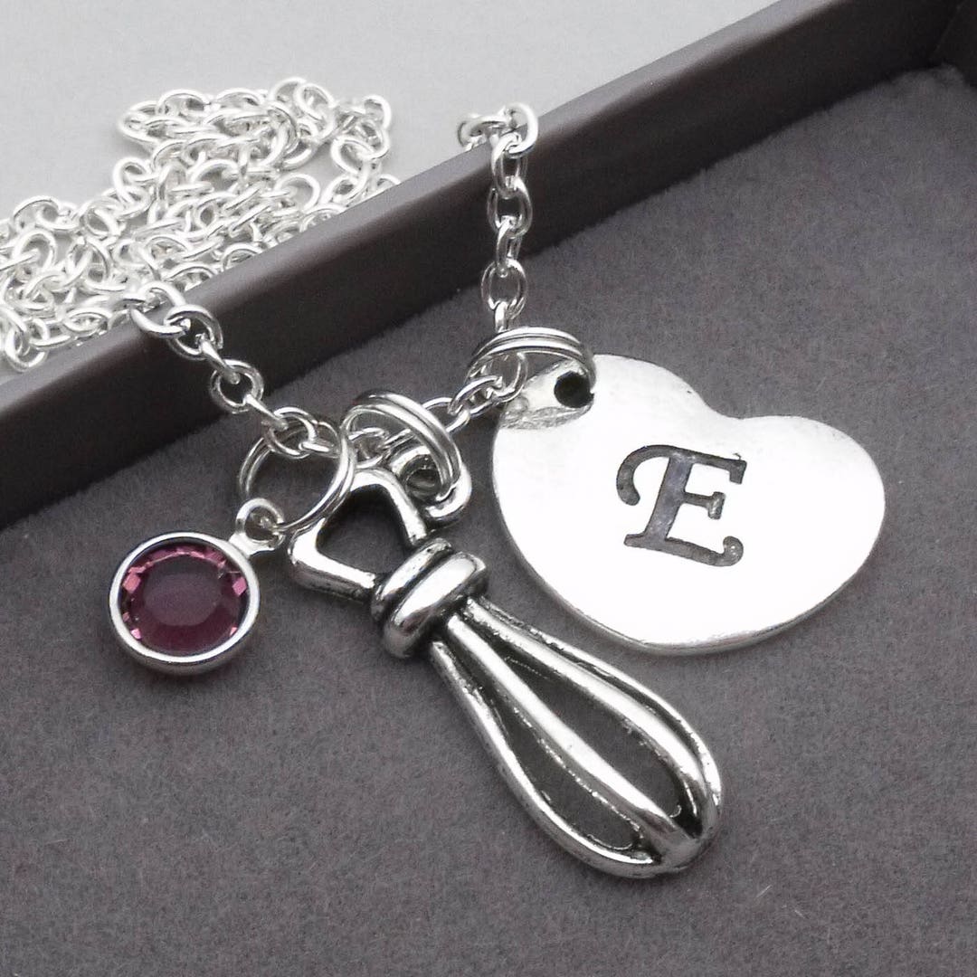 Whisk Necklace With Heart Initial Whisk Jewellery Baker's Necklace