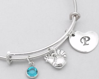 Hen heart initial charm bracelet | chicken bracelet | hen bangle | personalised hen bracelet | hen jewelry | chicken jewelry | hen gift