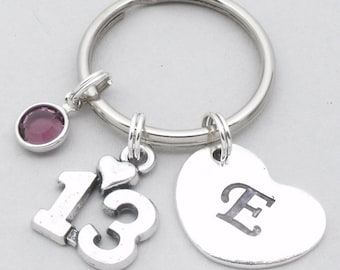 13th birthday keyring | 13th keychain | personalised 13th birthday gift | thirteenth birthday | 13th gift for girl | heart initial