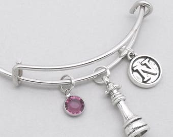 Chess queen bracelet with vintage style initial | chess bangle | chess jewellery | personalised chess gift