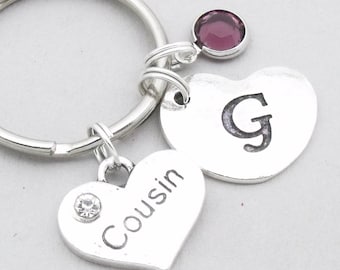 Cousin keyring with heart initial | cousin keychain | personalised cousin keyring | cousin accessory | cousin gift | letter | birthstone