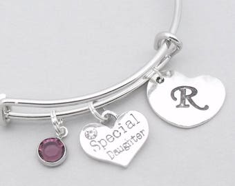 Special daughter heart initial charm bracelet | daughter bangle | personalised daughter bracelet | daughter jewelry | special daughter gift