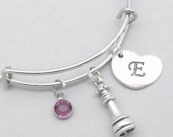 Chess queen bracelet with heart initial | chess bangle | chess jewellery | personalised chess gift