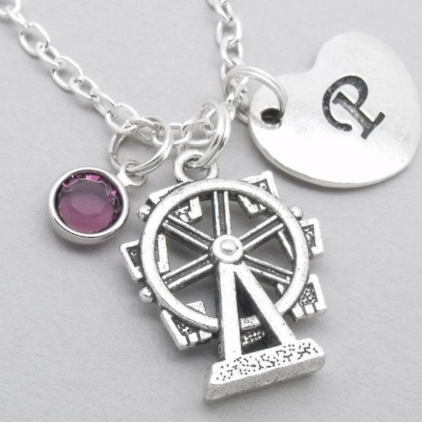 Ferris wheel heart initial necklace | ferris wheel charm necklace | ferris wheel pendant | ferris wheel jewelry | letter | birthstone