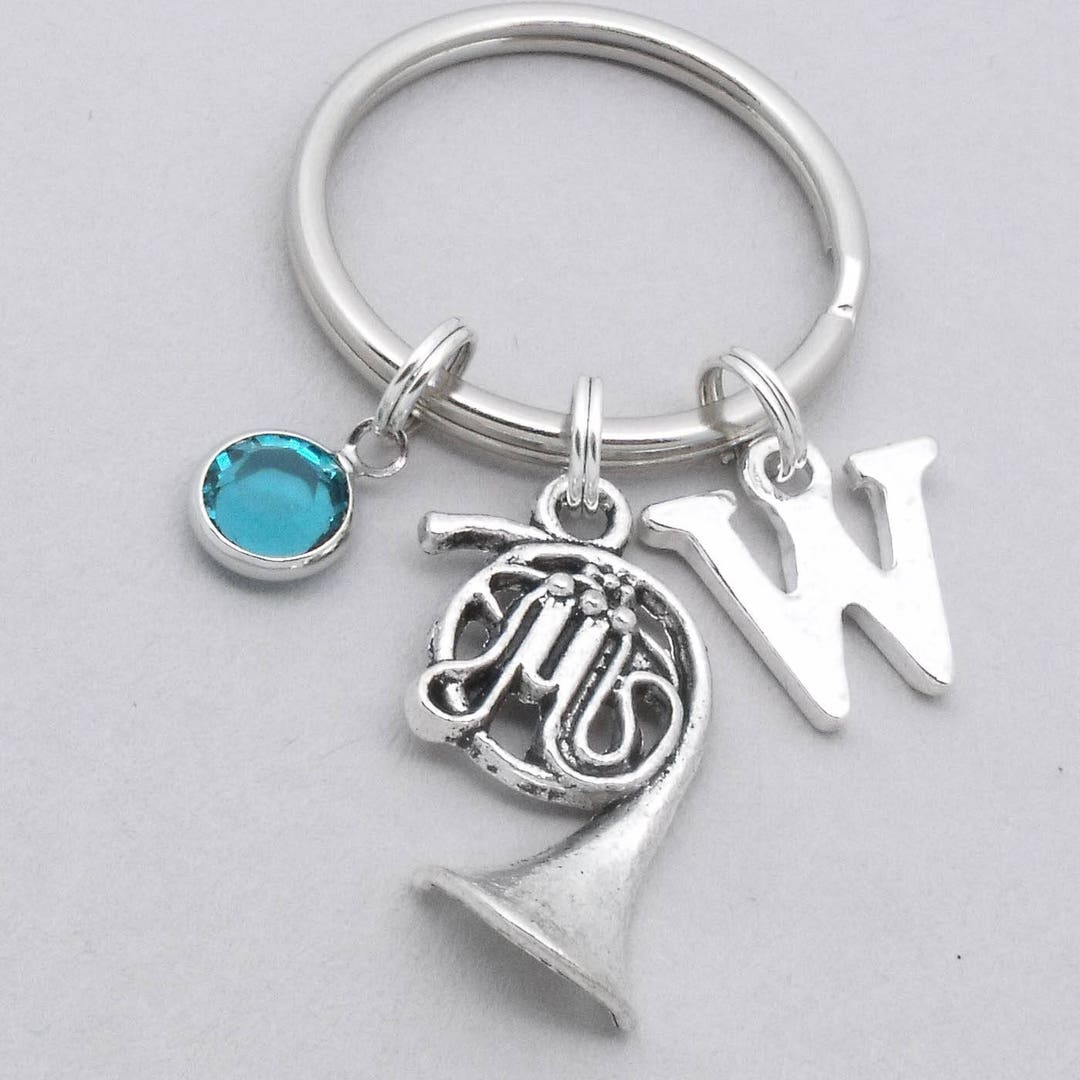 French Horn Monogram Keyring French Horn Keychain Personalised Brass