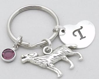 Wolf keyring | wolf keychain | personalised wolf gift | heart initial | birthstone