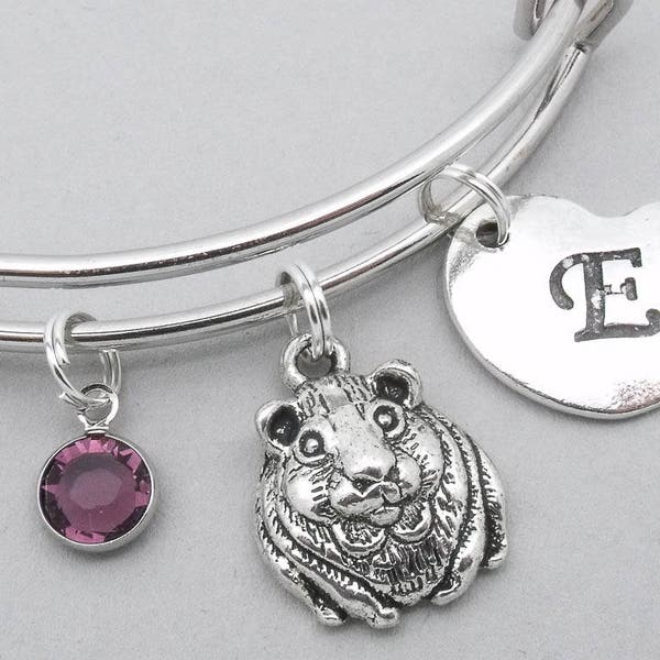 Guinea Pig / Hamster heart inital charm bracelet | guinea pig bangle | personalised hamster bracelet | hamster jewelry | letter | birthstone