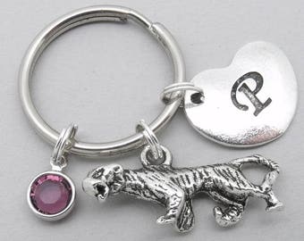 Tiger heart initial keyring | tiger keychain | personalised tiger keyring | tiger accessory | tiger gift | letter | birthstone