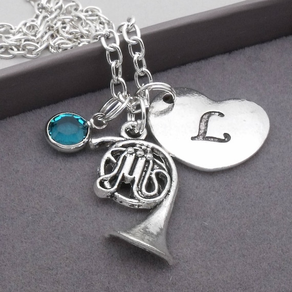 French Horn Heart Initial Necklace French Horn Necklace Etsy