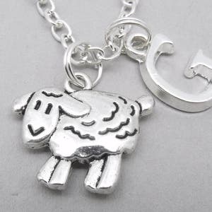 Sheep monogram necklace sheep charm necklace sheep pendant personalised sheep necklace sheep jewelry lamb letter birthstone image 1