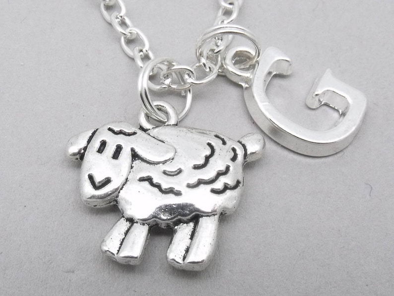 Sheep monogram necklace sheep charm necklace sheep pendant personalised sheep necklace sheep jewelry lamb letter birthstone image 1