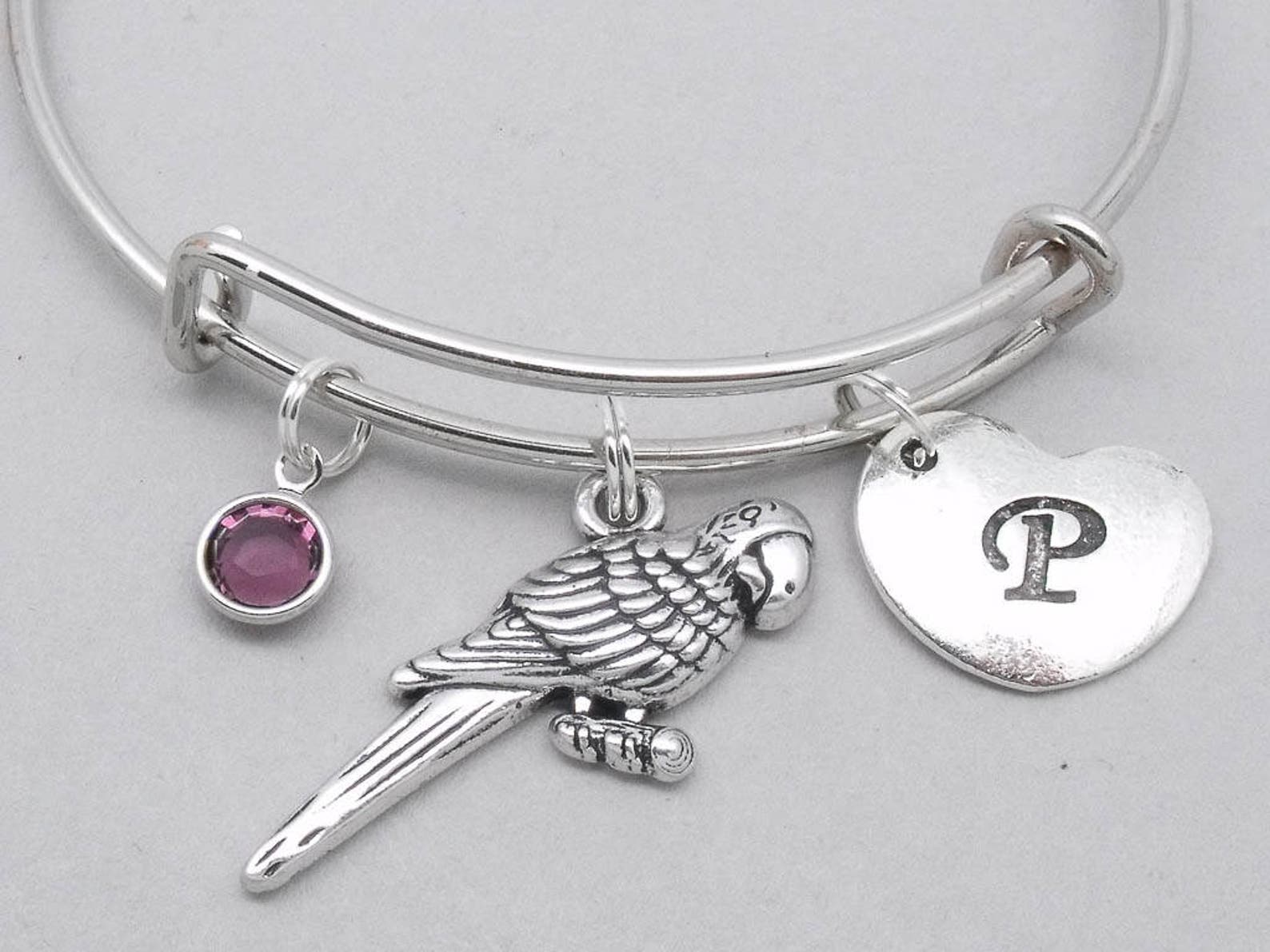Parrot Charm Bracelet Parrot Bangle Personalised Parrot Etsy UK