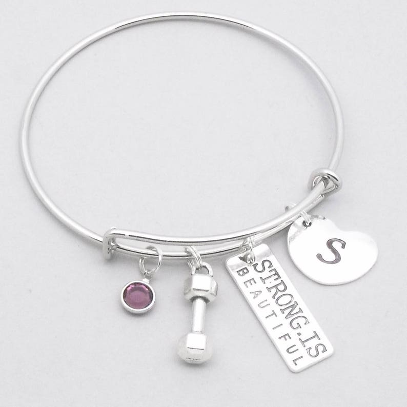 gym bangle bracelet motivation barbell jewelry Fitness dumbbell charm bracelet personalised willpower gift