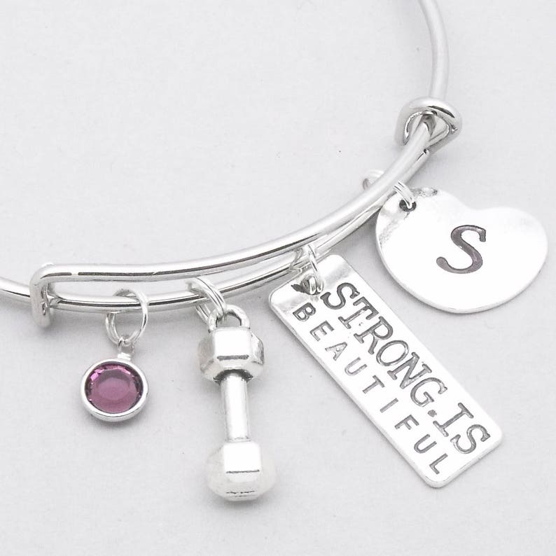 gym bangle bracelet motivation barbell jewelry Fitness dumbbell charm bracelet personalised willpower gift