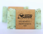 Spearmint Peppermint Bar Soap FREE SHIPPING Handmade All Natural Moisturizing Essential Oils 4oz Bar VEGAN Palm Oil Free