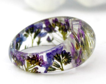 6,5 Blau gepresster Blumenring Harzring Vergissmeinnicht-Ring Botanischer Ring Terrariumring Trockenblumenring Naturring Pflanzenring