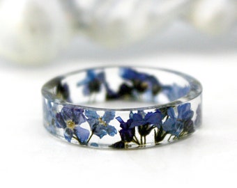 10 Vergissmicht gepresster Blumenring Terrarium Ring Resin Ring Botanischer Ring Blauer Blumenschmuck Natur trockenEr Pflanzenring Getrockneter Blumenschmuck