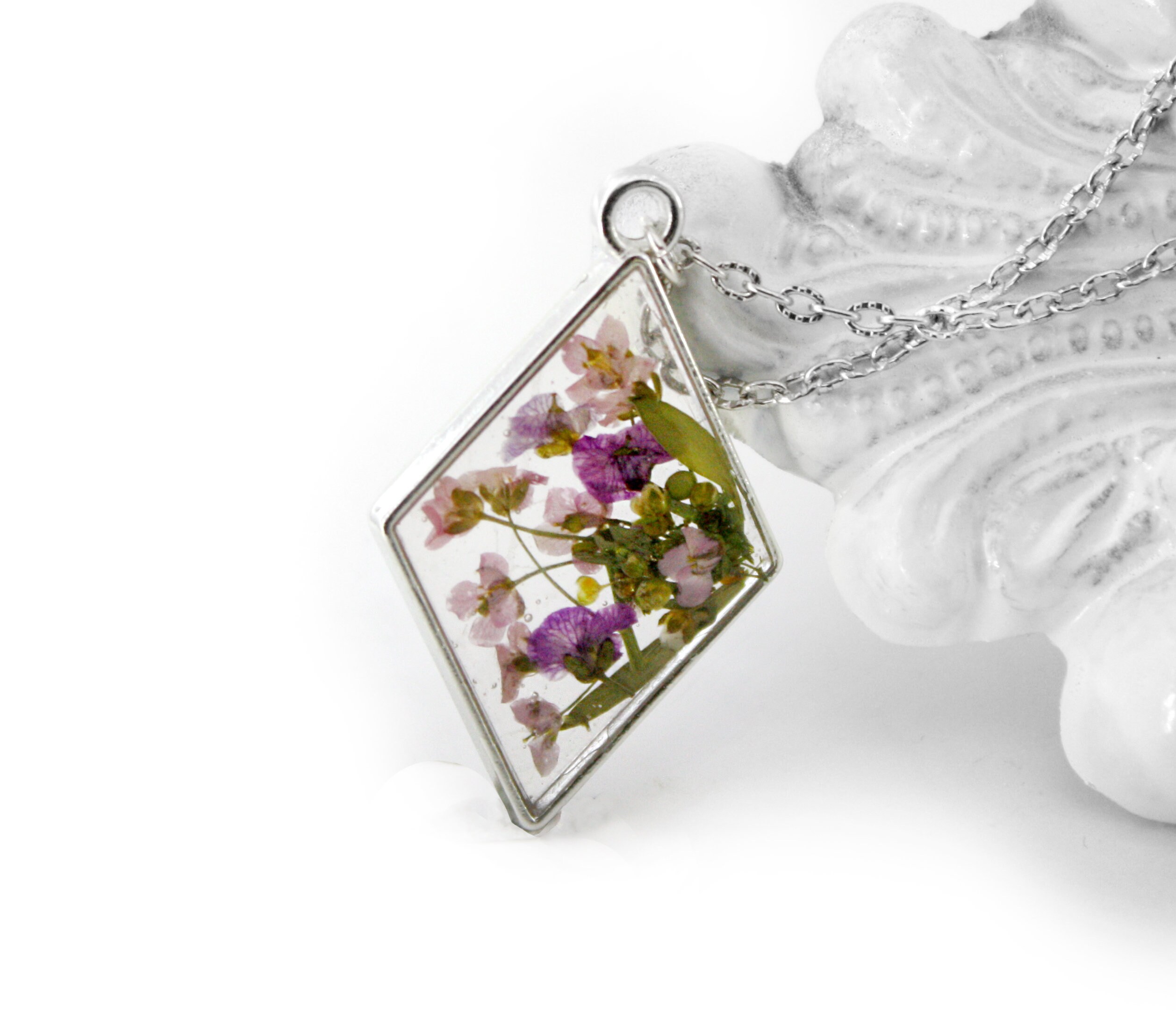 Pressed Flower Necklace Pink Flower Jewelry Dried Flower Resin Etsy