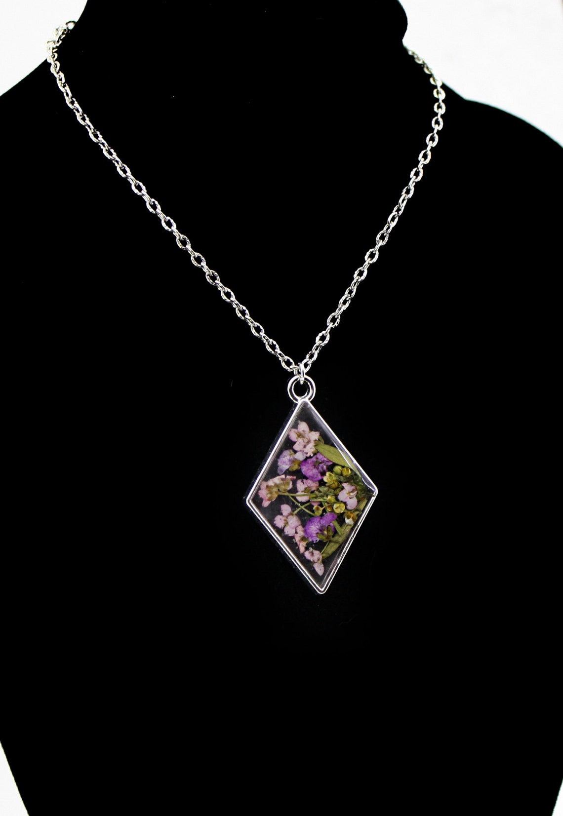 Pressed Flower Necklace Pink Flower Jewelry Dried Flower Resin Etsy