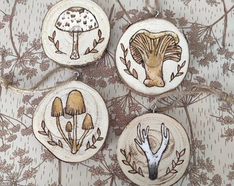 Pyrography Art | Mushroom Wall Decor | Wood Cut Ornaments