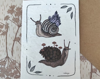 Growing Paper Art Print | Snail Art | Cottagecore | Fairycore Illustration | Wall Decor | Green Gift