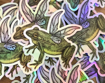 Fairy Frog Sticker | Whimsical Art | Holographic Sticker