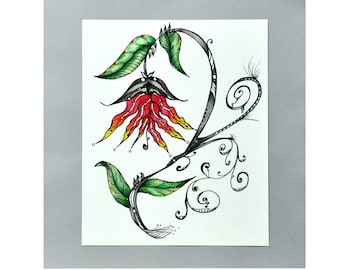 8x10 Gloriosa Lily Print, Unique Wall Art from Hand Drawn Original, Colored Pencils and Pen and Ink