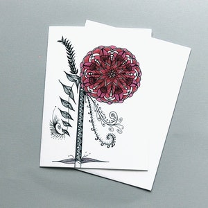 Camellia Garden Art Greeting Card, Botanical Print Red and Pink Flower, Special Occasion/Farewell/Anniversary, Pen and Ink Drawing Blank 5x7