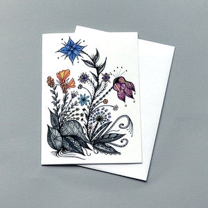 Carte colorée unique de fleur faite main, carte inhabituelle de jardinier blanc, impression botanique 5x7, carte d’achats de petite amie, achetez-les toutes la carte
