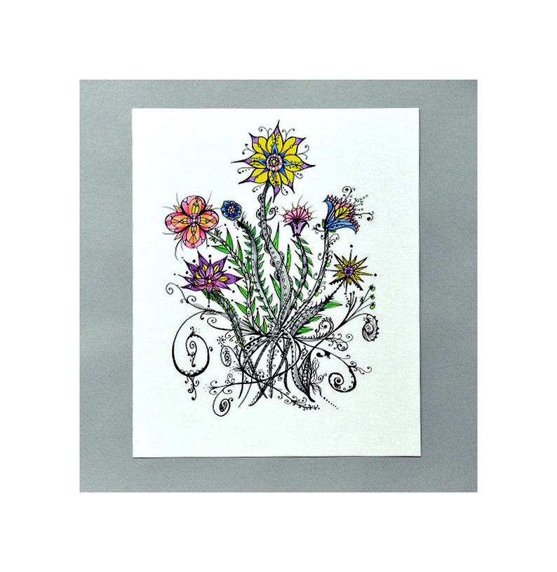 Flower Bouquet Botanical Art Print, Gift for Gardener, Floral Wall Art