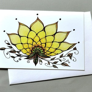 Yellow Lotus Flower Card, Thank You/Sympathy/Thinking of You Card, Unique Blank Botanical Art Greeting Card with Envelope 5x7