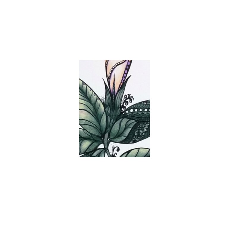 Fancy hibiscus bud and decorative leaves Wedding Invitation or Engagement Announcement Blank 5x7 art card Great for Mother/'s Day
