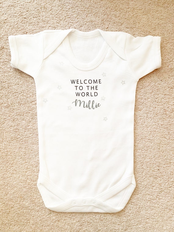 personalised welcome to the world baby grow