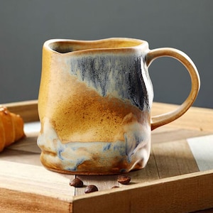 Handmade Ceramic Coffee Mug Set: Hand-Painted Stoneware Pottery
