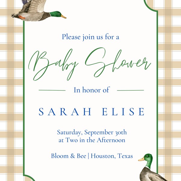 Baby Shower Invitations Boy Mallard Duck - Etsy