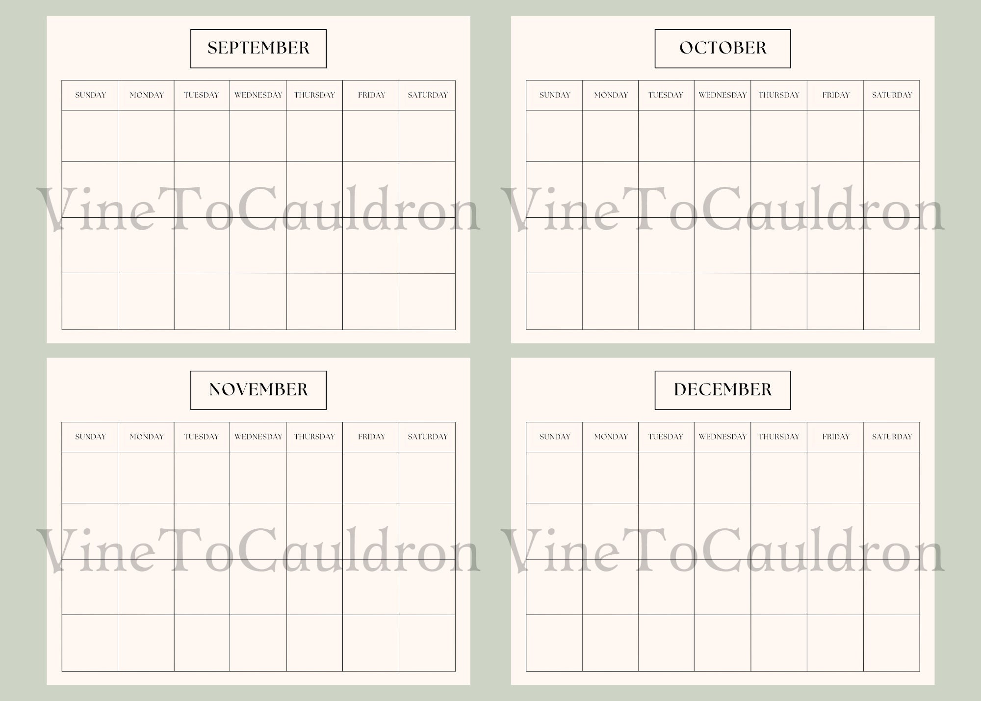 Minimal Monthly Calendar Download blank - Etsy