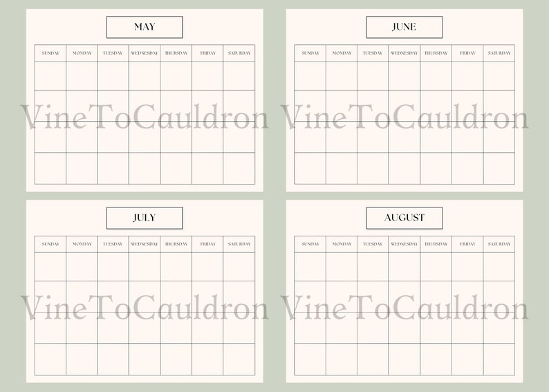 Minimal Monthly Calendar Download blank - Etsy