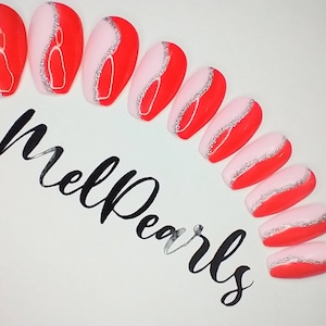 Pink and red press on nails set of 20