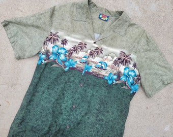 vintage camp collar Hawaiian shirt, made in USA, large