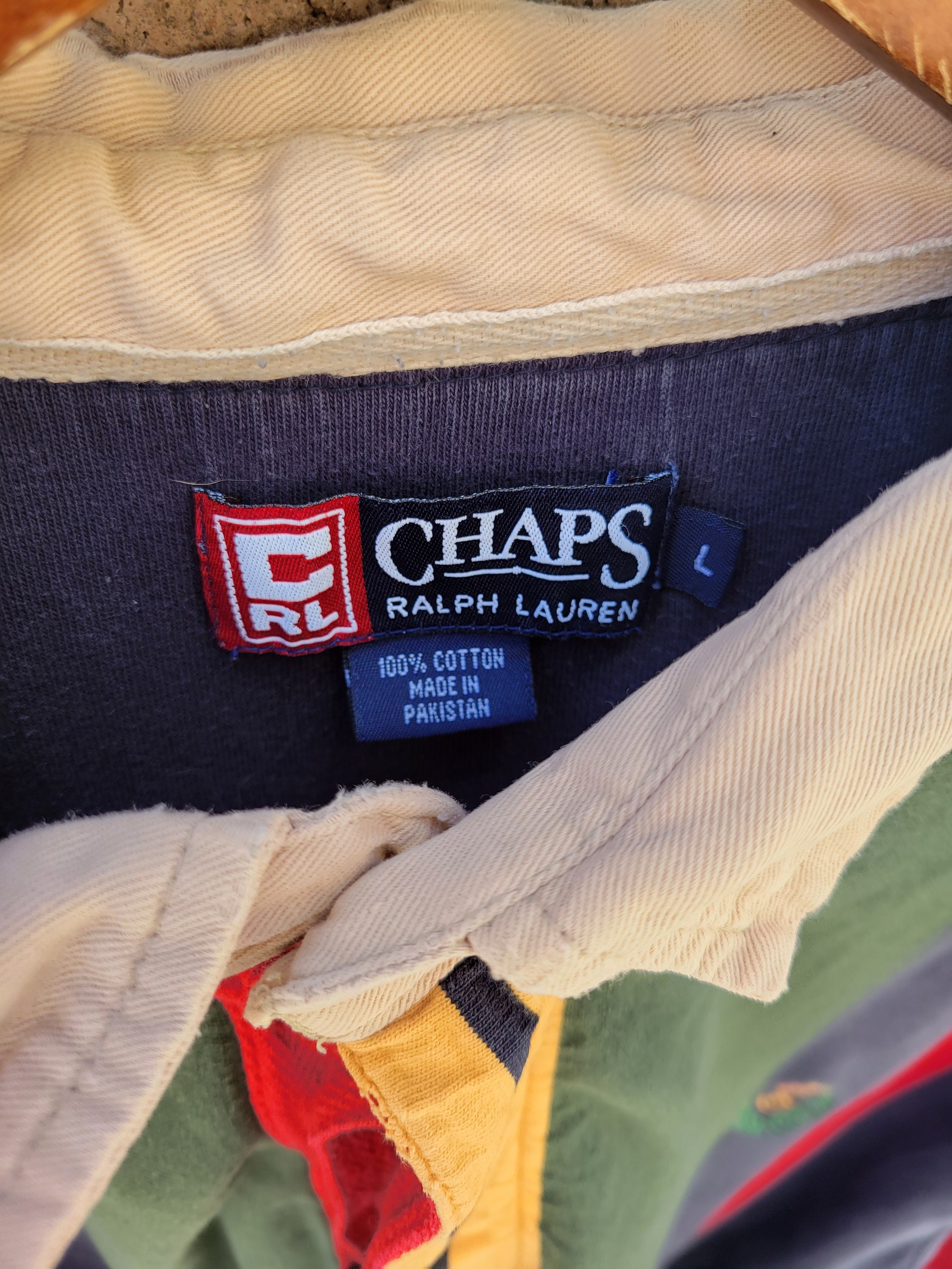 90'S Vintage Ralph Lauren Chaps V-neck Long Sleeve T-Shirt, Men's XL cotton burgundy type Vintage Second Hand